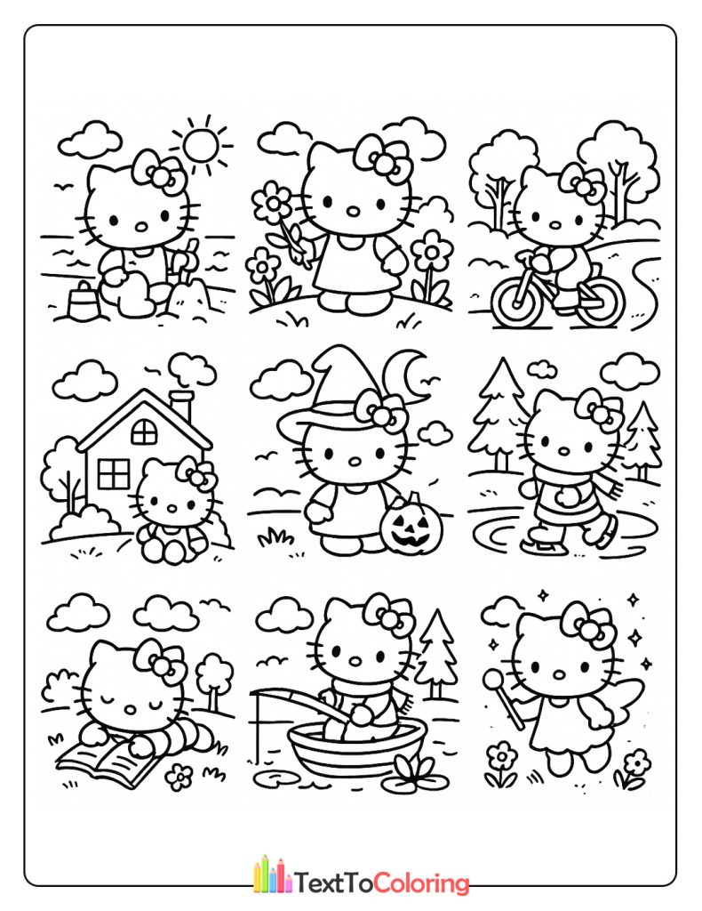 Hello Kitty daily activities coloring sheet