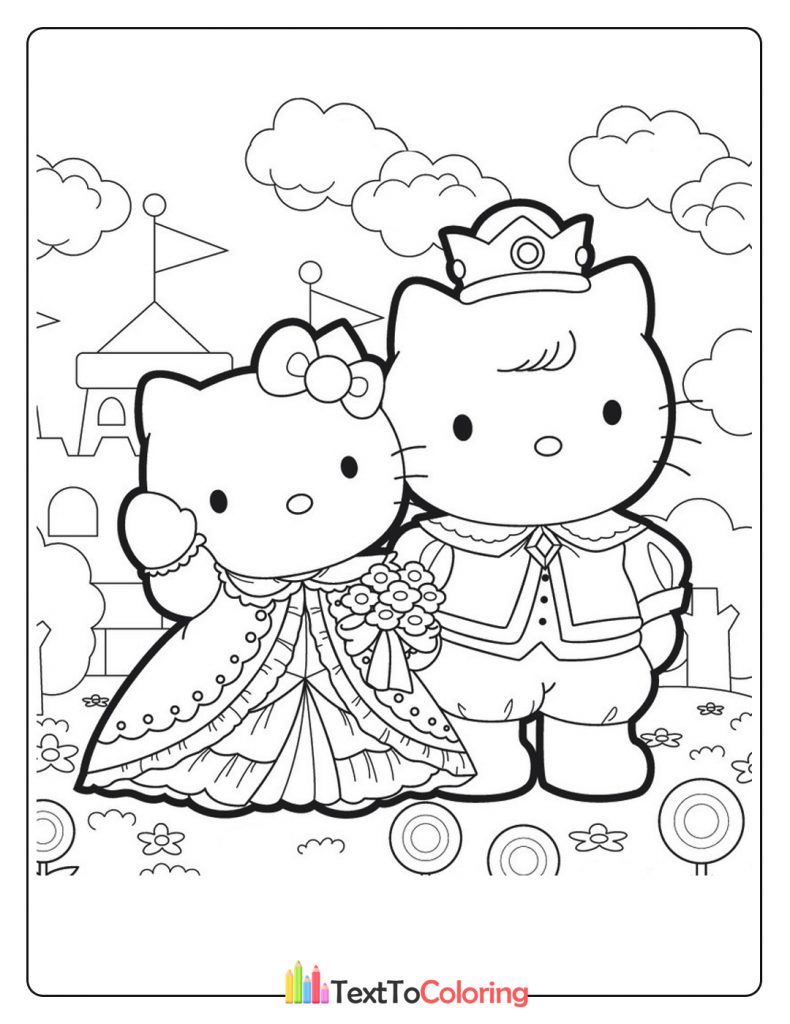Hello Kitty dressed as a bride coloring page