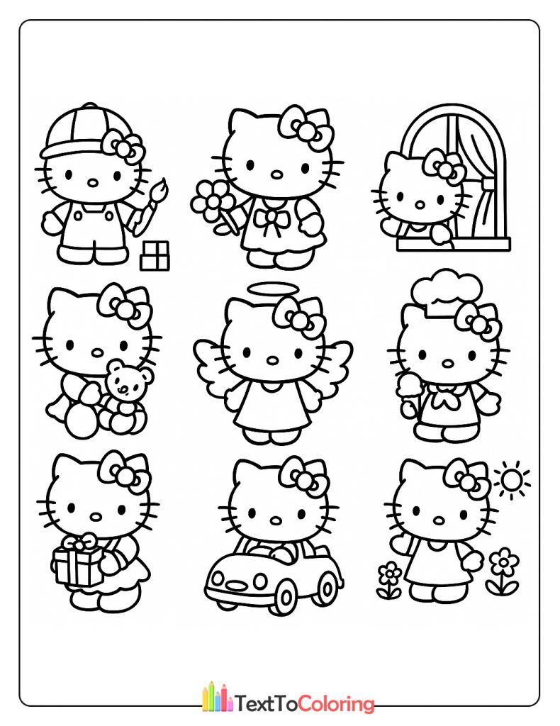 Hello Kitty and friends coloring sheet for kids