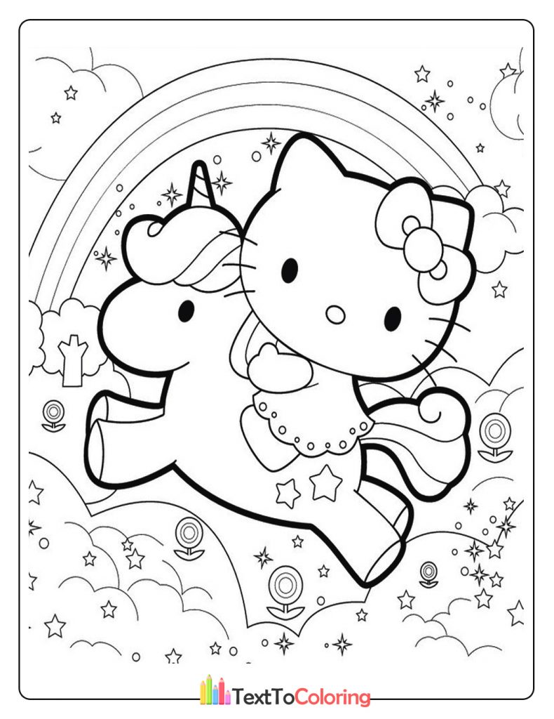 Hello Kitty riding a horse coloring page