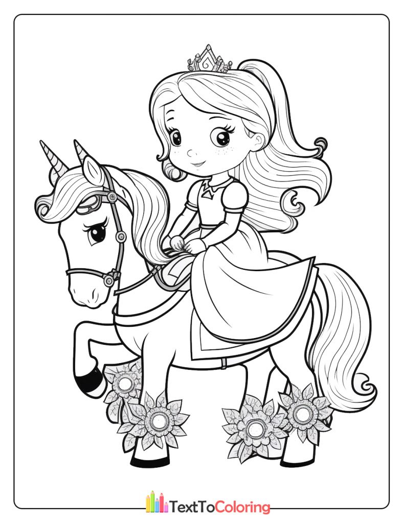 Unicorn With Cute Girl Coloring Page