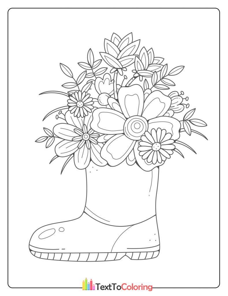 A Rubber Boot With Flowers Coloring Book