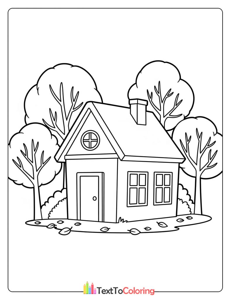 Cozy cottage surrounded by autumn trees