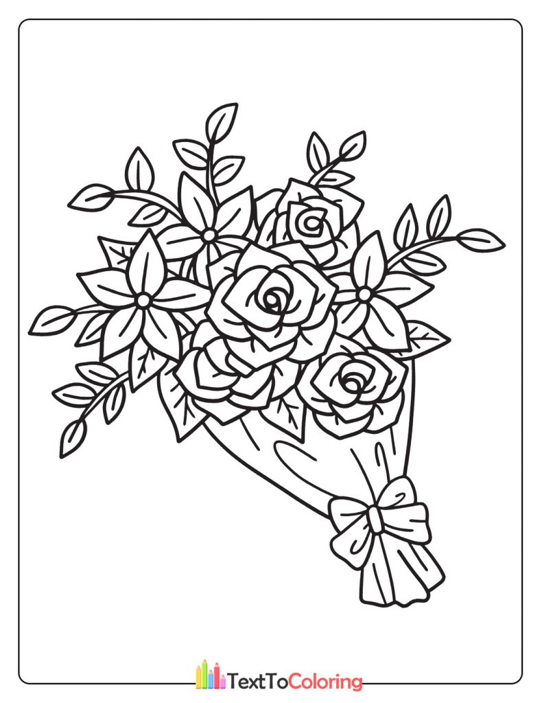 Bouquet Of Flower Isolated Coloring Page