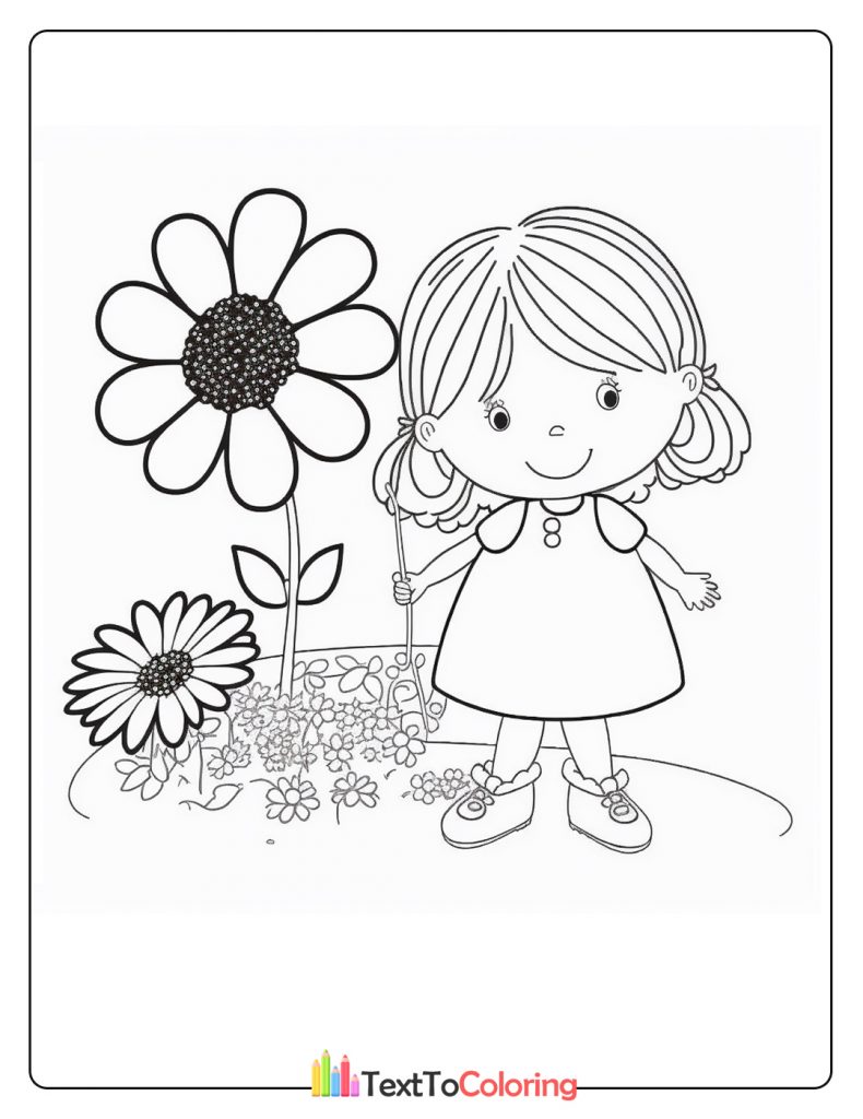 Cartoon Flower With Baby Coloring Page