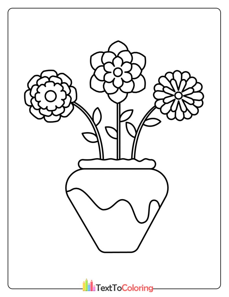 Coloring Page Outline Flowers In A Vase