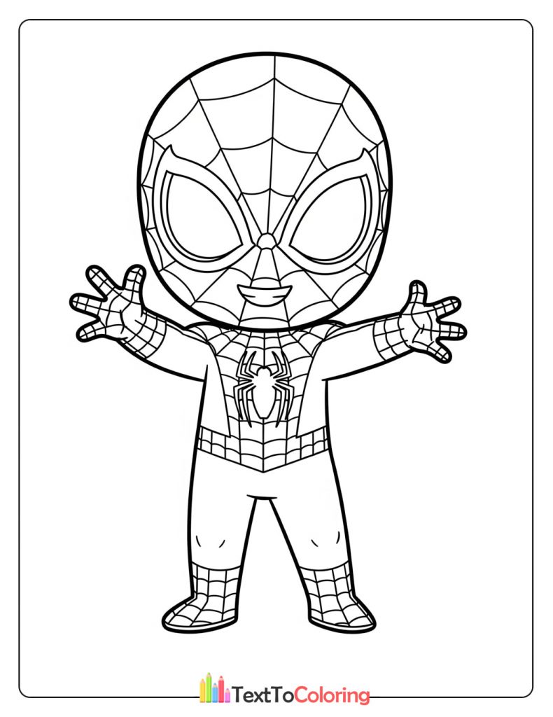 Free printable chibi Spiderman coloring page for kids
