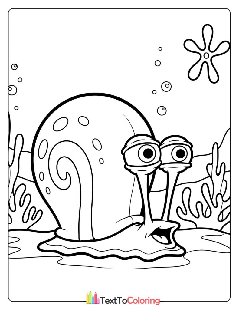 Free printable coloring page of Gary the snail from SpongeBob PDF.