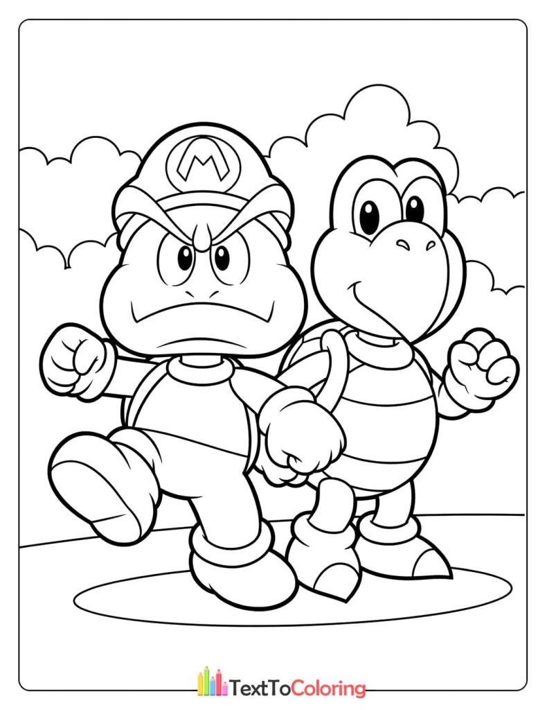 A coloring page of a Goomba and a Koopa Troopa