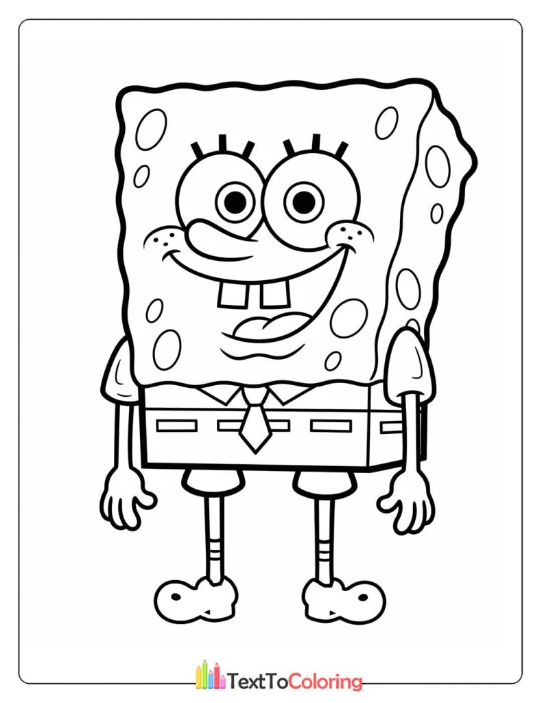 Spongebob smiling and standing happily coloring page