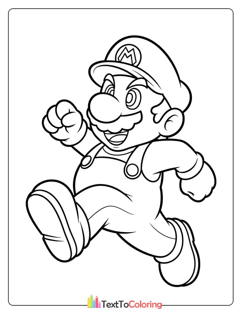 A coloring page of Mario running