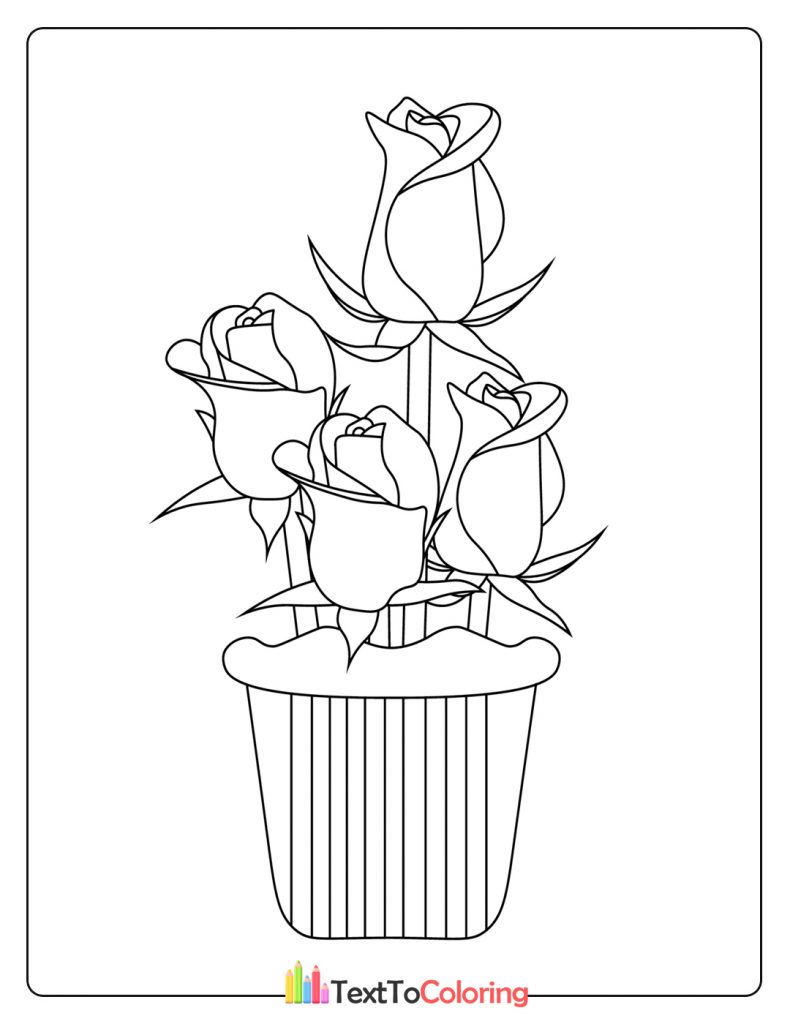 Rose Flower In Vase Coloring Page