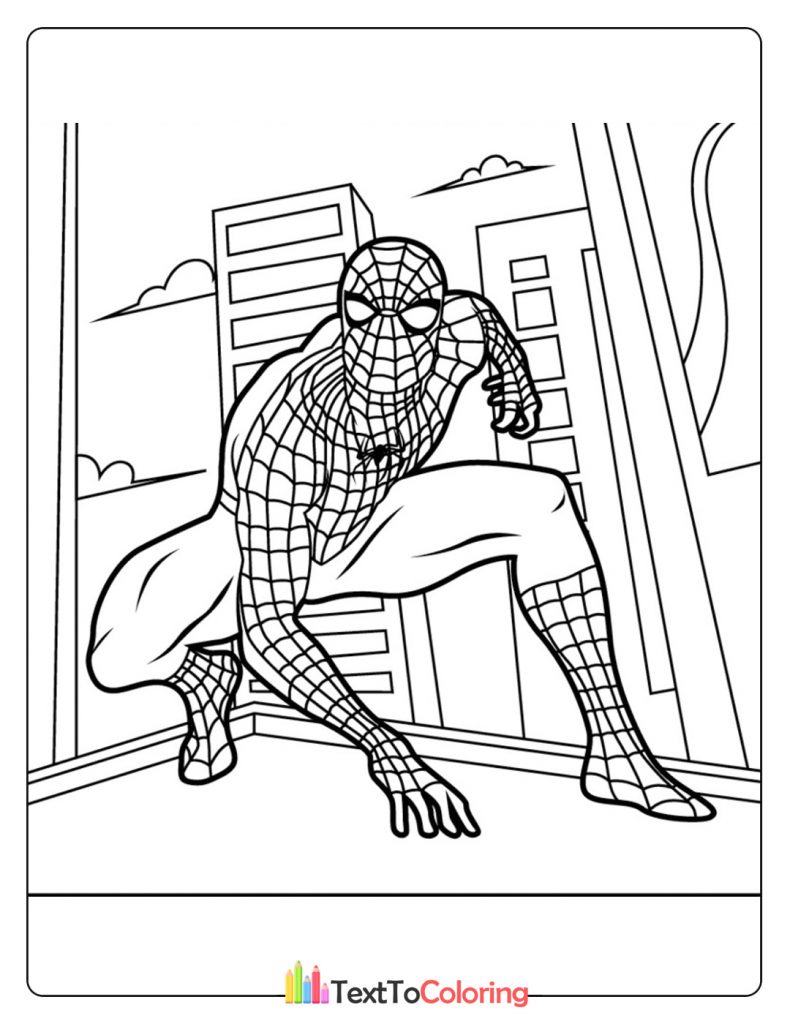 Spider-Man climbing along the side of a building