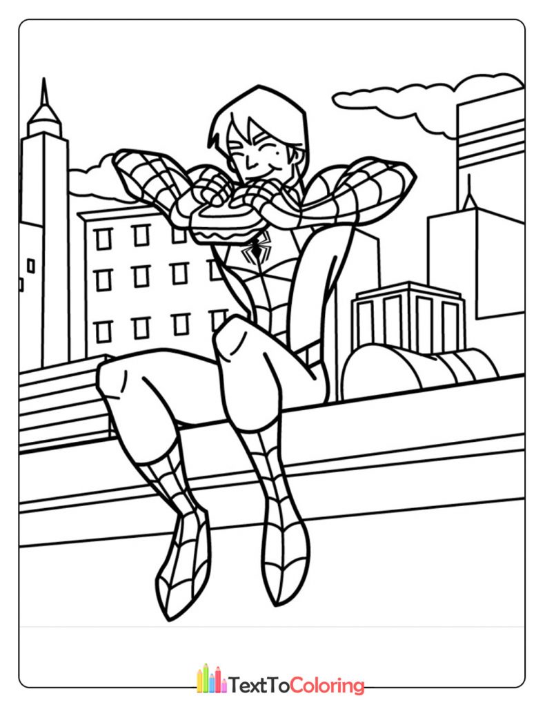 Spider-Man sitting on a rooftop looking over the city
