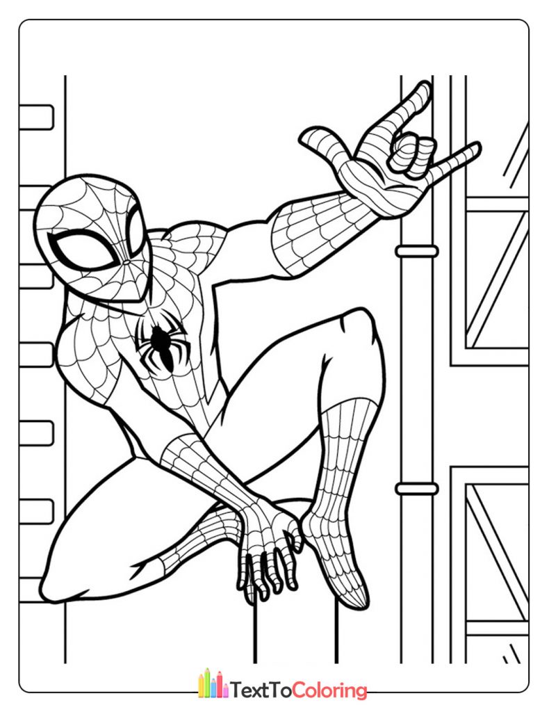 Spider-Man perched on a ledge watching the street below