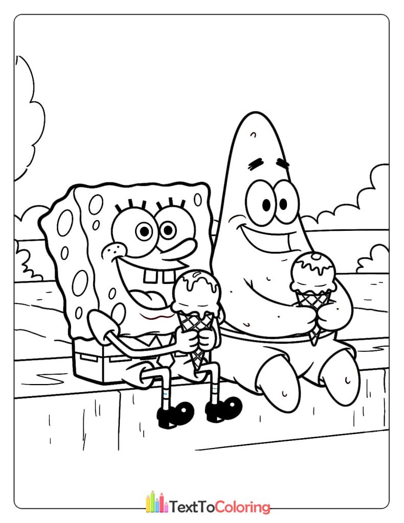 Spongebob and Patrick eating ice cream coloring page