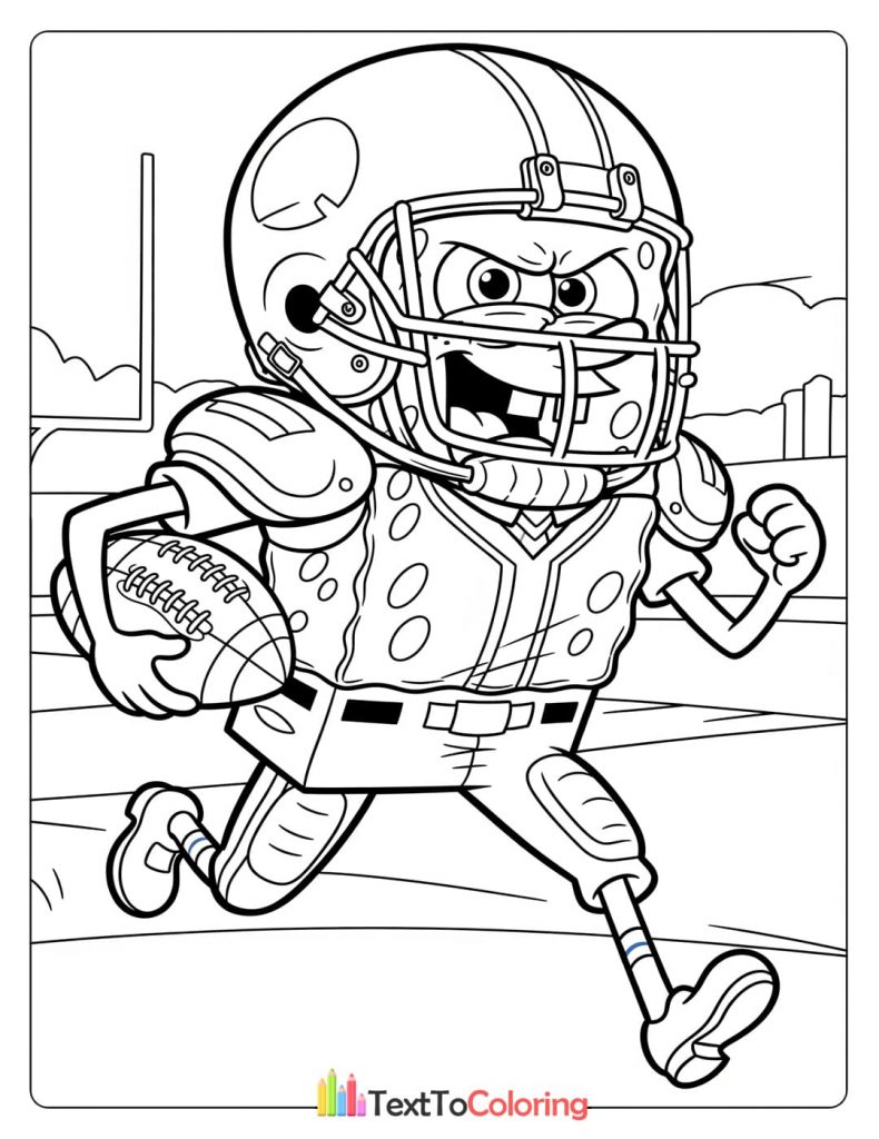 Free printable coloring page of Spongebob playing American football PDF download