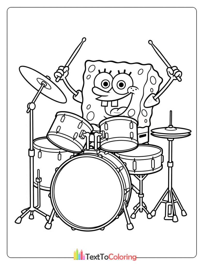 Spongebob playing drums coloring sheet