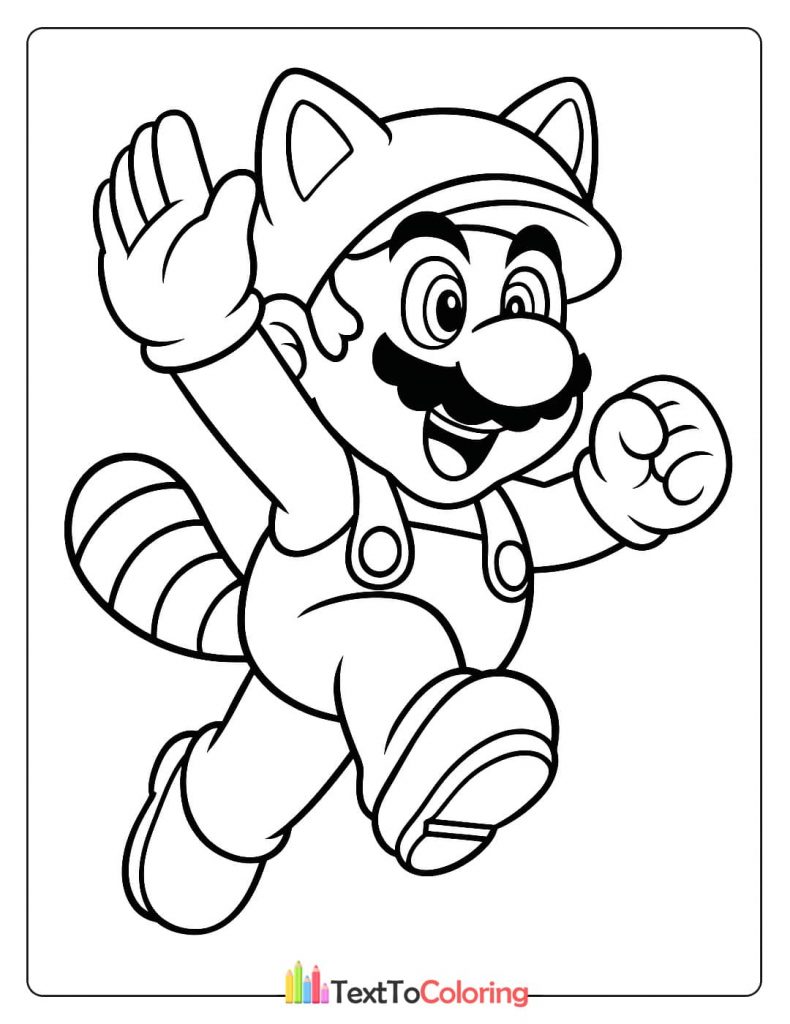A coloring page of Tanooki Mario