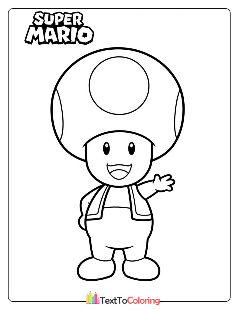 A coloring page of the character Toad