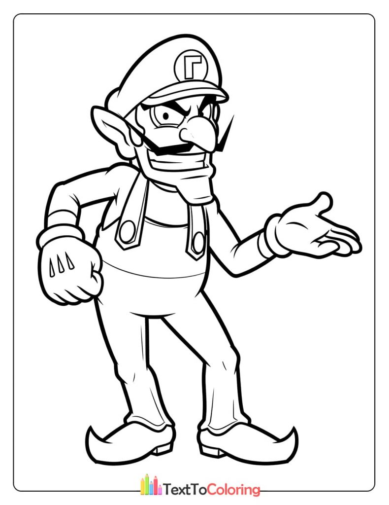 A coloring page of the character Wario