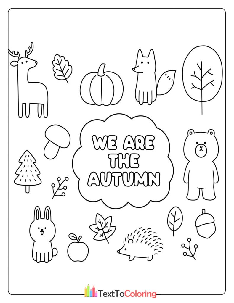 Cute animals and pumpkins with "We Are the Autumn" text.