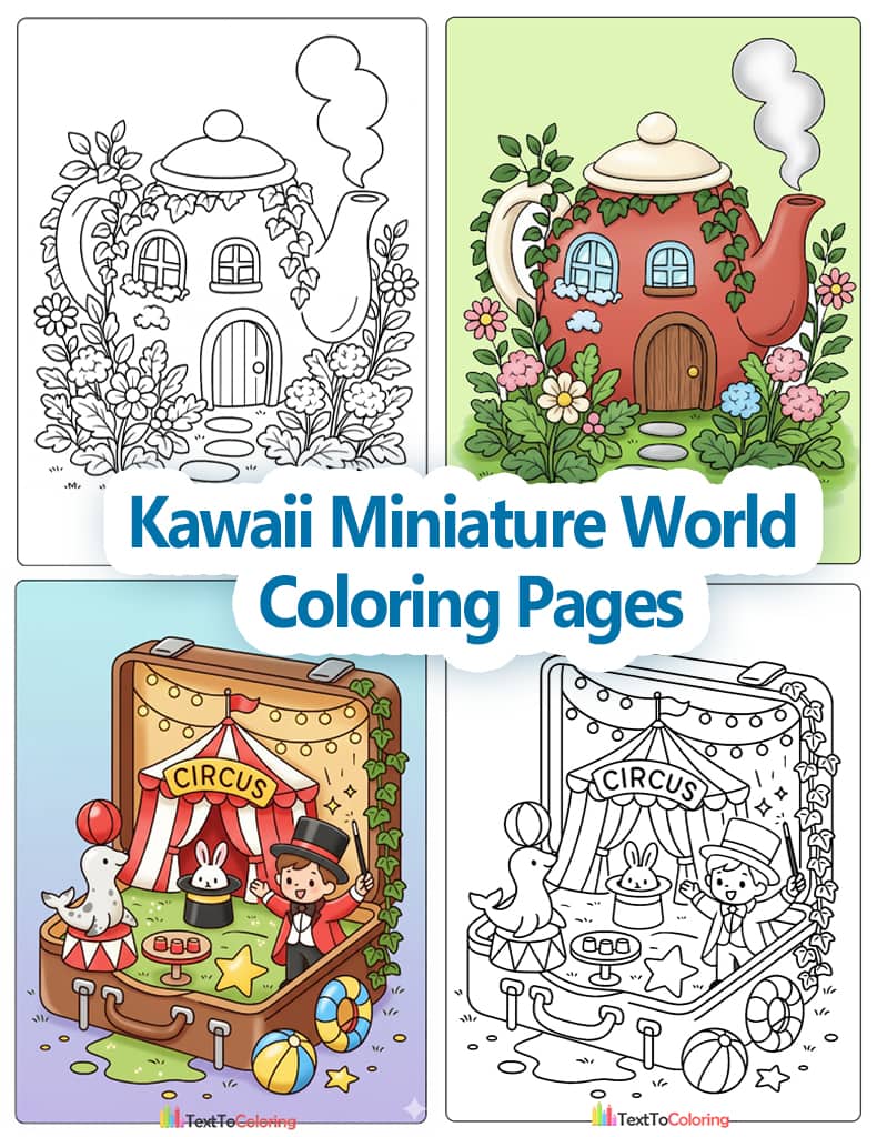 Kawaii Miniature World Coloring Pages