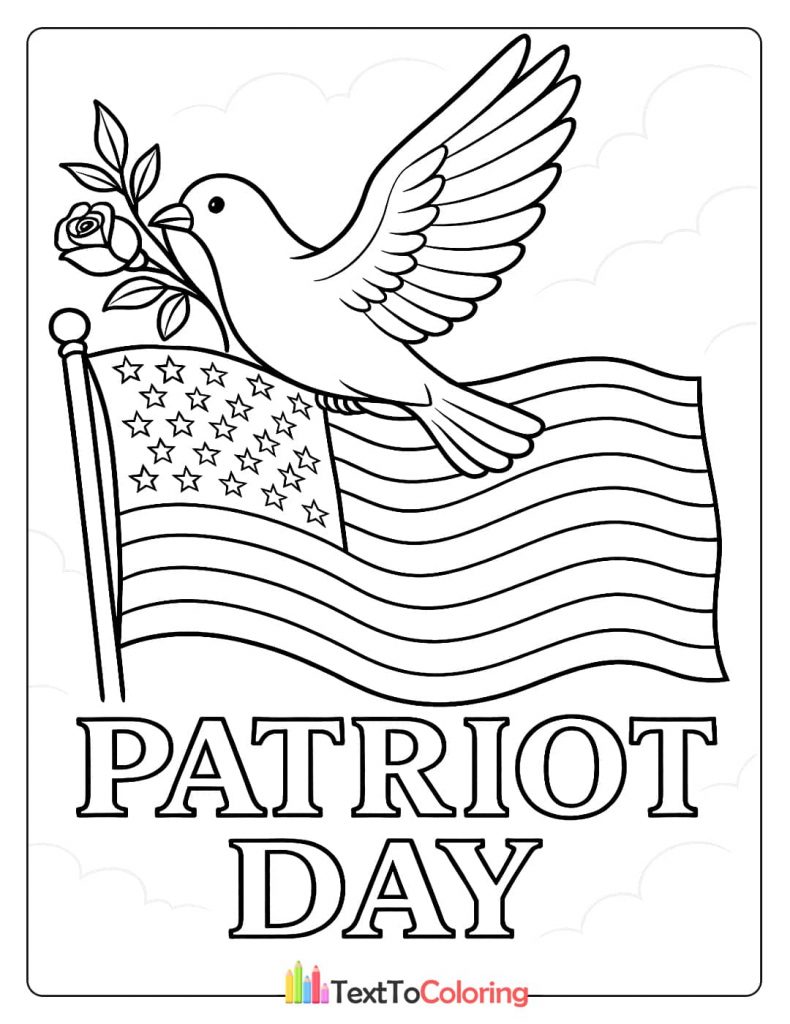 Patriot Day coloring page with flag and dove