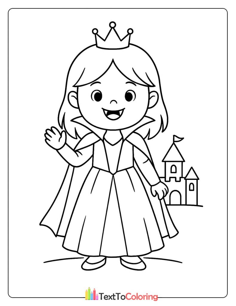 Cute girl dressed as vampire princess with castle background
