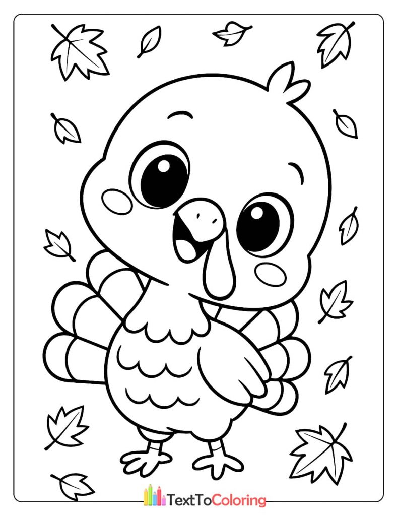 Cute Baby Turkey Standing Amidst Falling Autumn Leaves