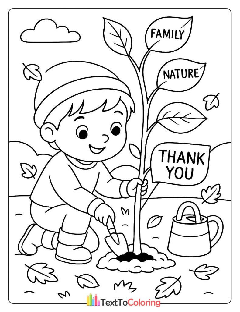 Boy Planting Tree Thank You Family Nature Fall