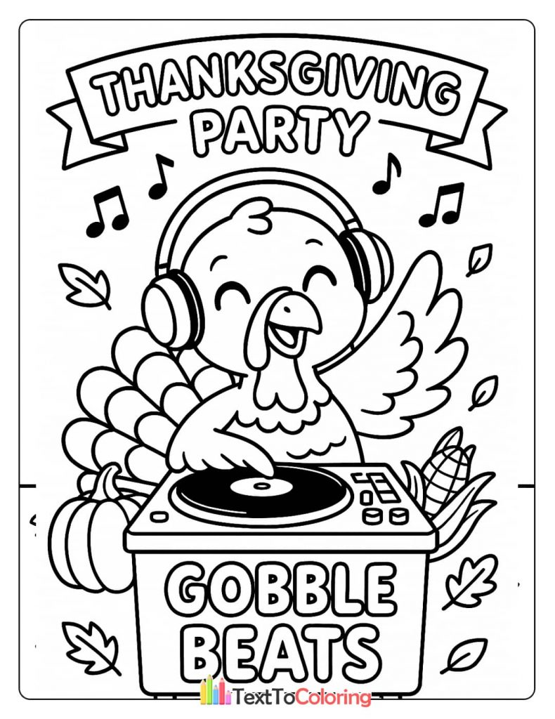 DJ Turkey Wearing Headphones Playing Gobble Beats Music Thanksgiving Party