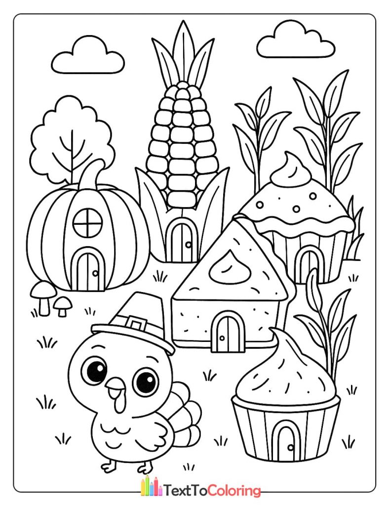 Cute Turkey Pumpkin Corn Cupcake Houses Autumn Village