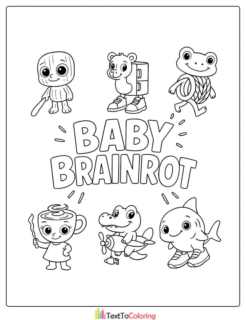 Baby Brainrot Log Bear Frog Coffee Crocodile Shark Cute Set