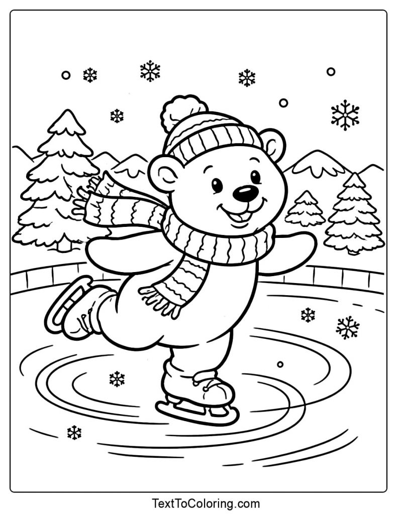 Bear Ice Skating Winter Sports Coloring Pages