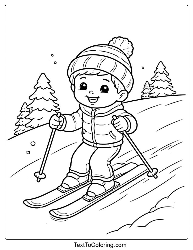 Beginner Skiing Kid Winter Sports Coloring Pages