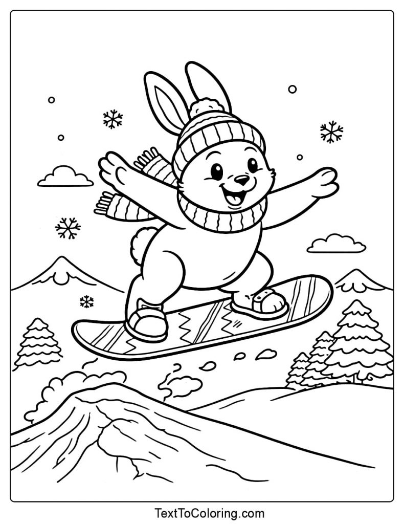 Bunny Snowboard Jump Winter Sports Coloring Pages