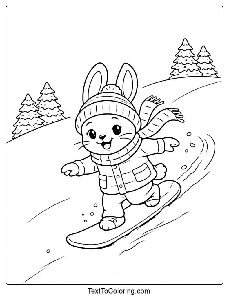 Bunny Snowboarding Winter Sports Coloring Pages