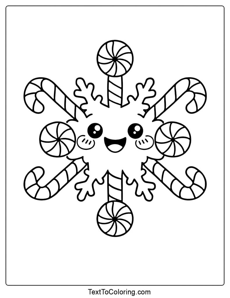 Candy Snowflake Coloring Pages Cute Style