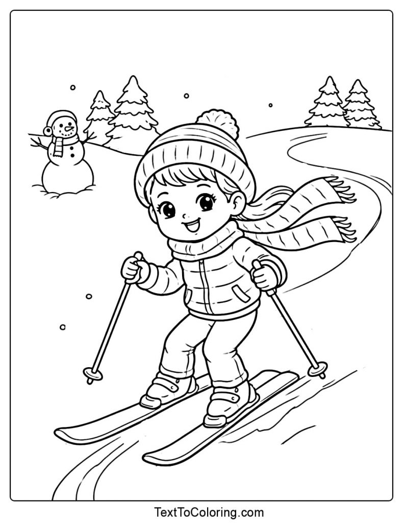 Child Skiing Downhill Winter Sports Coloring Pages