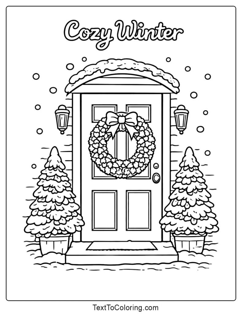 Cozy Winter Front Door Coloring Pages