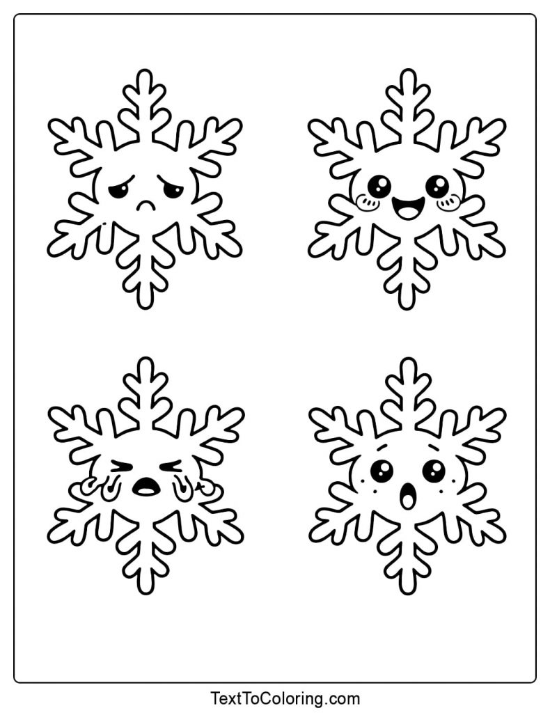 Cute Snowflake Face Coloring Pages Set