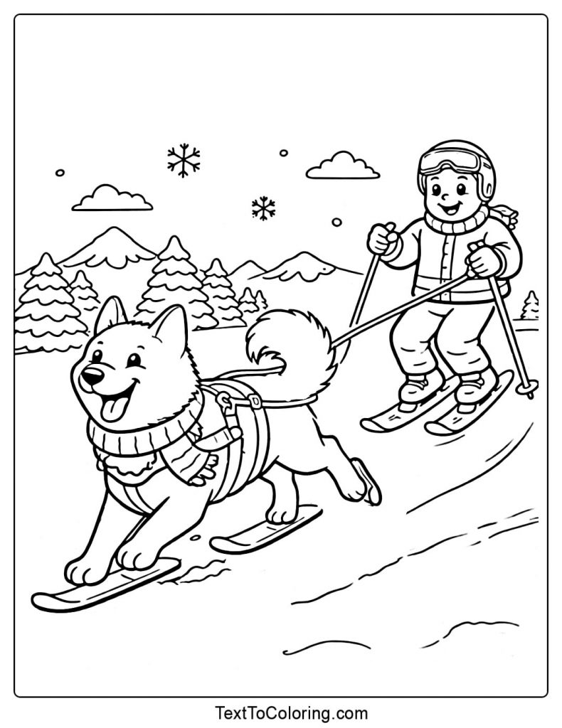Dog Sled Skiing Winter Sports Coloring Pages
