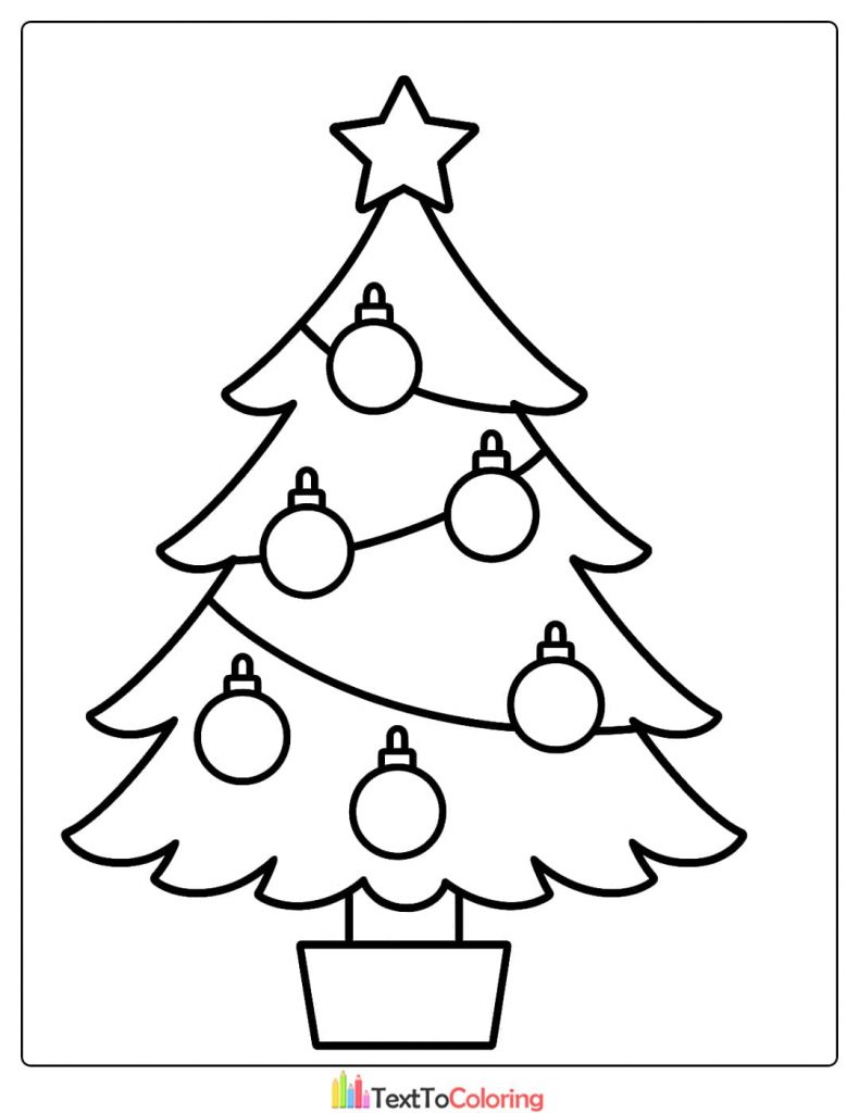 Simple Christmas Tree Coloring Page with Large Round Ornaments