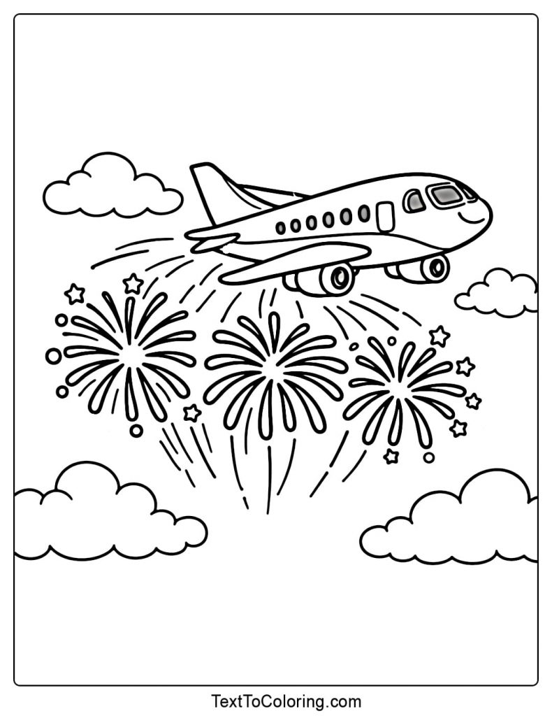 Fireworks Coloring Pages Airplane Flying Over Fireworks