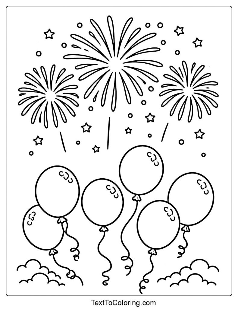 Fireworks Coloring Pages Balloons Floating