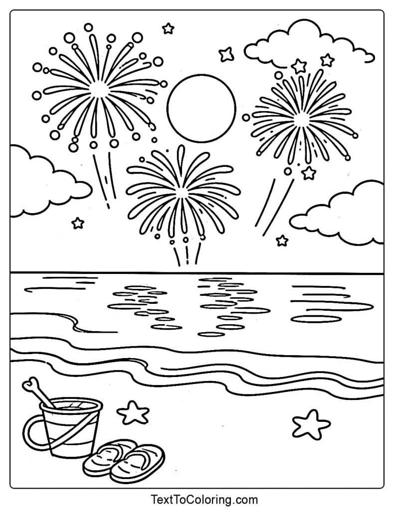 Fireworks Coloring Pages Beach Night Scene