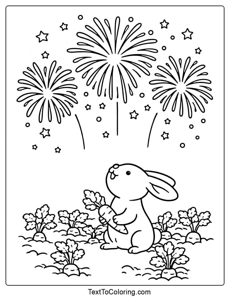 Fireworks Coloring Pages Bunny In Garden