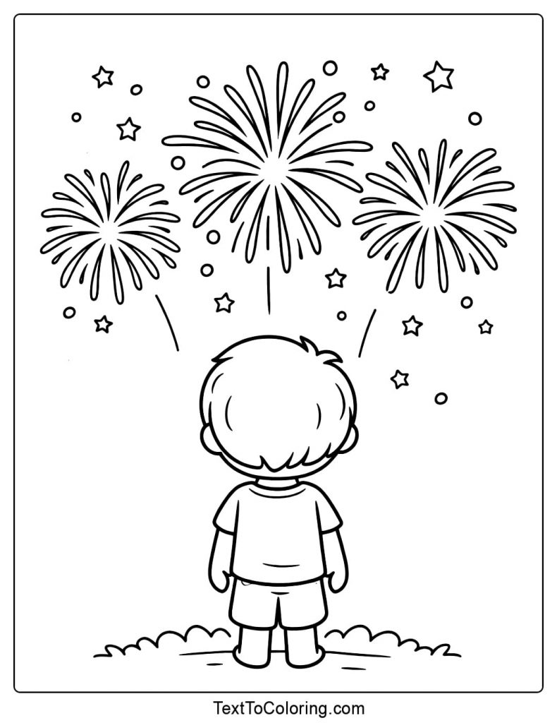 Fireworks Coloring Pages Child Watching Sky
