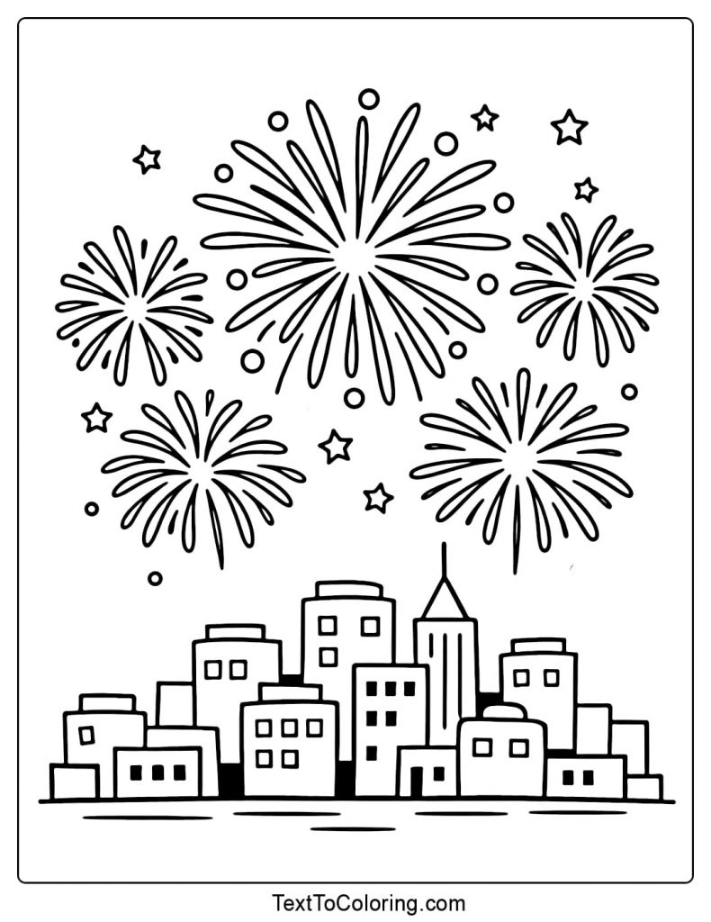 Fireworks Coloring Pages City Buildings